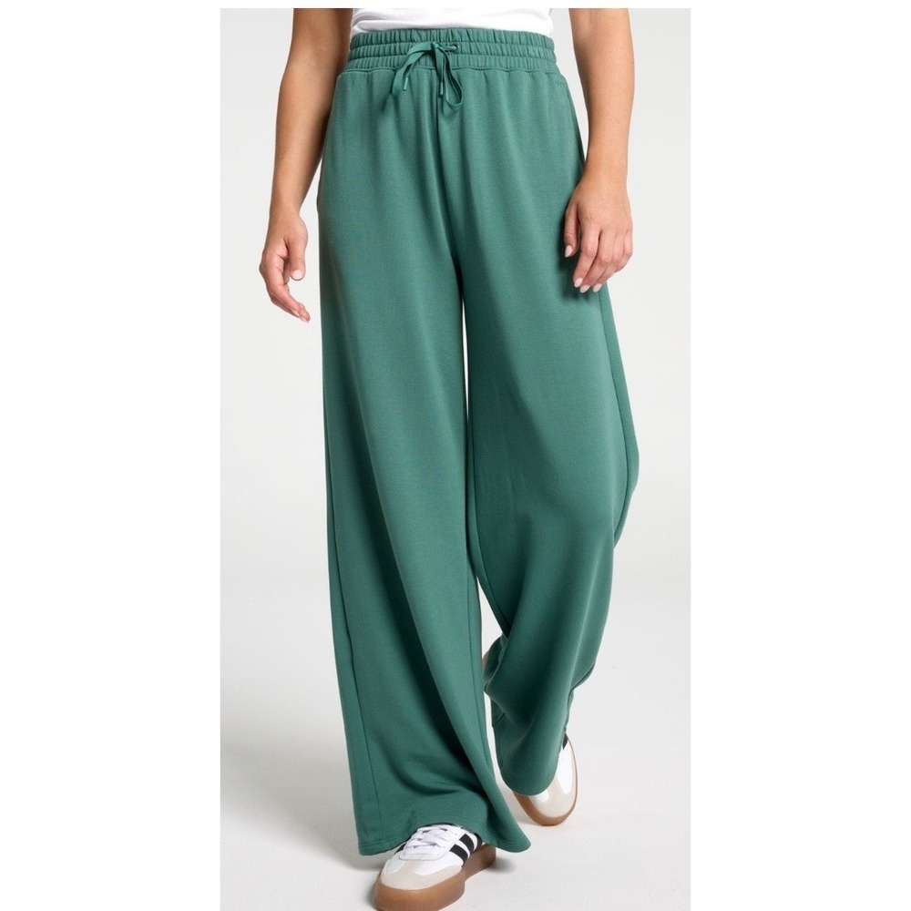 DSG Women Green Wide Leg Sweatpants High Rise Fleece Lounge Pants Size M
